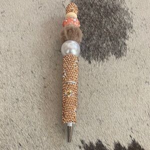 Rhinestone Beaded Decorative Pen in Rose Gold with Pearl Accent